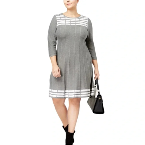 Jessica Howard Sweater Dress Gray White Fall Winter Stretch Just Above Knee NWOT - Picture 1 of 9